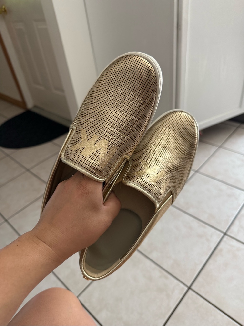 Michael Kors Metallic Gold Slip-On Perforated Loafers